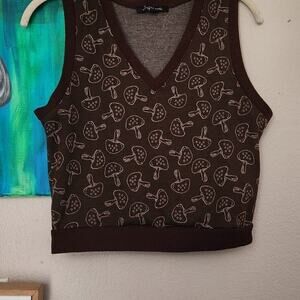 Brown mushroom cropped vest XL by mixed threads LA cottagecore